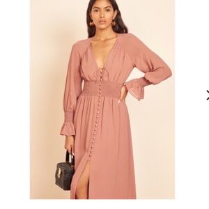 Reformation Fia Dress Praline Blush Pink Button Long Sleeve  size 6
